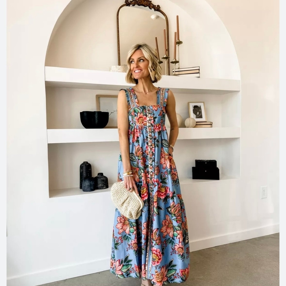 Anthropologie FarmRio Floral Bouquet Maxi Dress